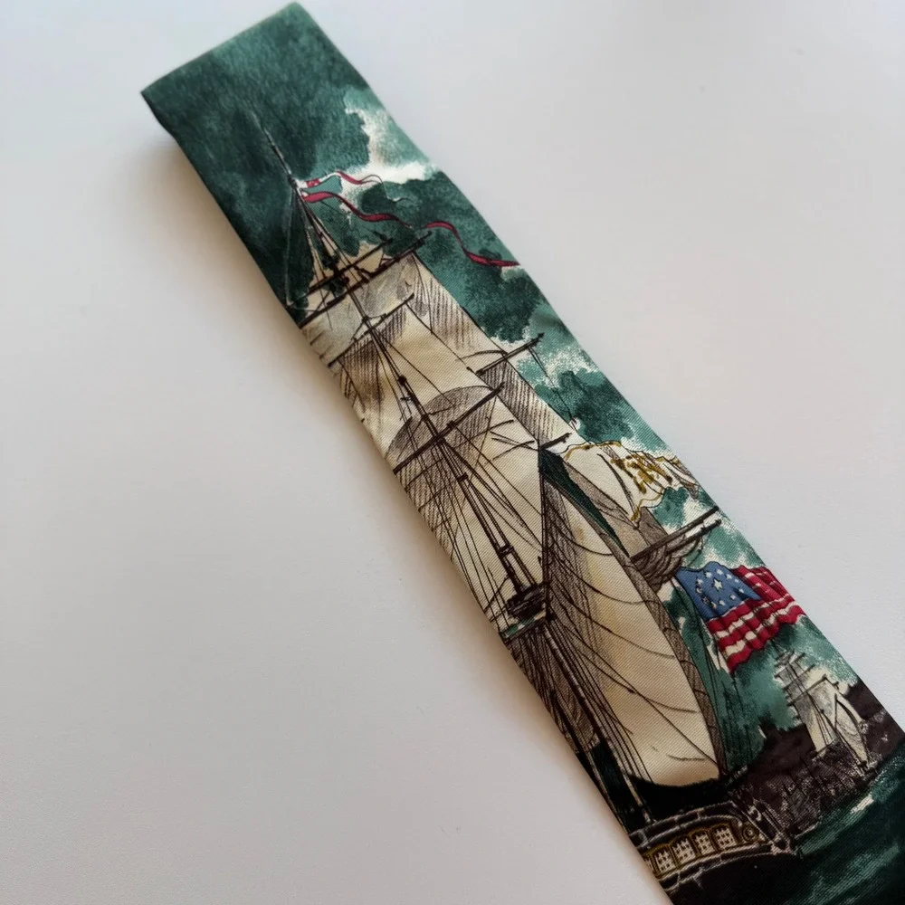 Polo Ralph Lauren Silk Tie Mens Green Nautical Tall Ship American Flag Nordstrom